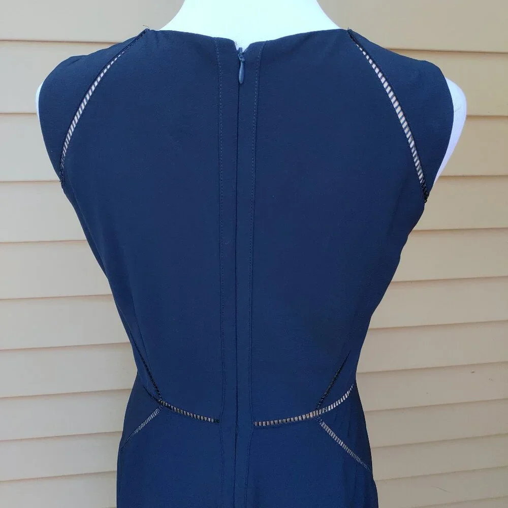 Alex Marie A-Line Dress Dark Blue Navy Ladder Trim Accents Sleeveless Classic